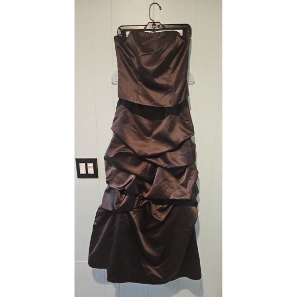 Vtg Nikolia Maids Formal Prom Dress Sz 8 Taffeta Brown 2 Piece Strapless - Picture 1 of 4